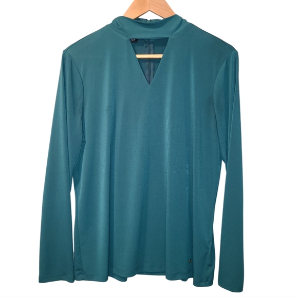 BUY 2 TOPS, GET 1 FREE! Longsleeve-High Neck Teal Blouse✨️ Large - Picture 1 of 8
